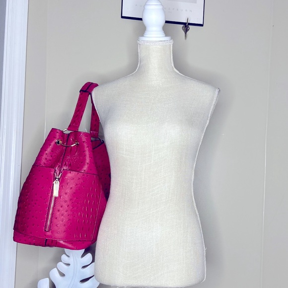 Handbags - Extra Large Hot Pink Ostrich Print Hobo Style Bag Combo